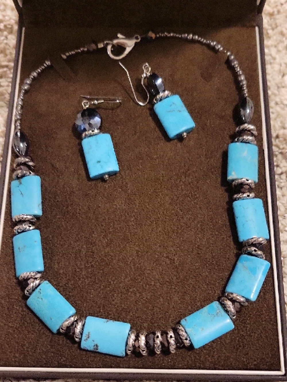 Turquoise Bead Necklace & Earring Set - Blue Stone Jewelry